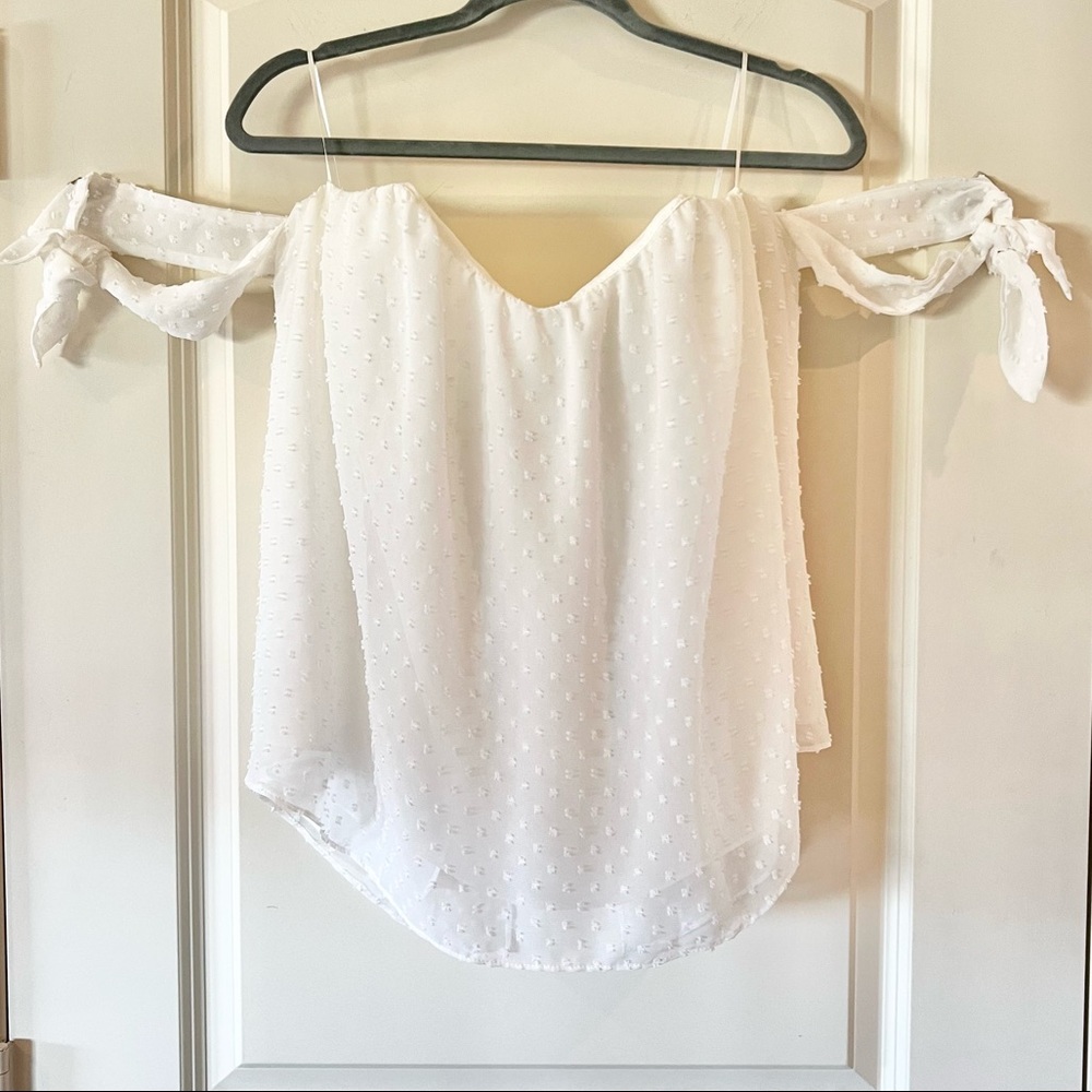 NWT White bustier style blouse with shoulder ties from Francesca’s